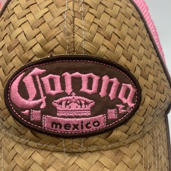 Bio-dome Corona Beer Mexico Pink Tan Basket Woven Adjustable HT4843C - Picture 2 of 7